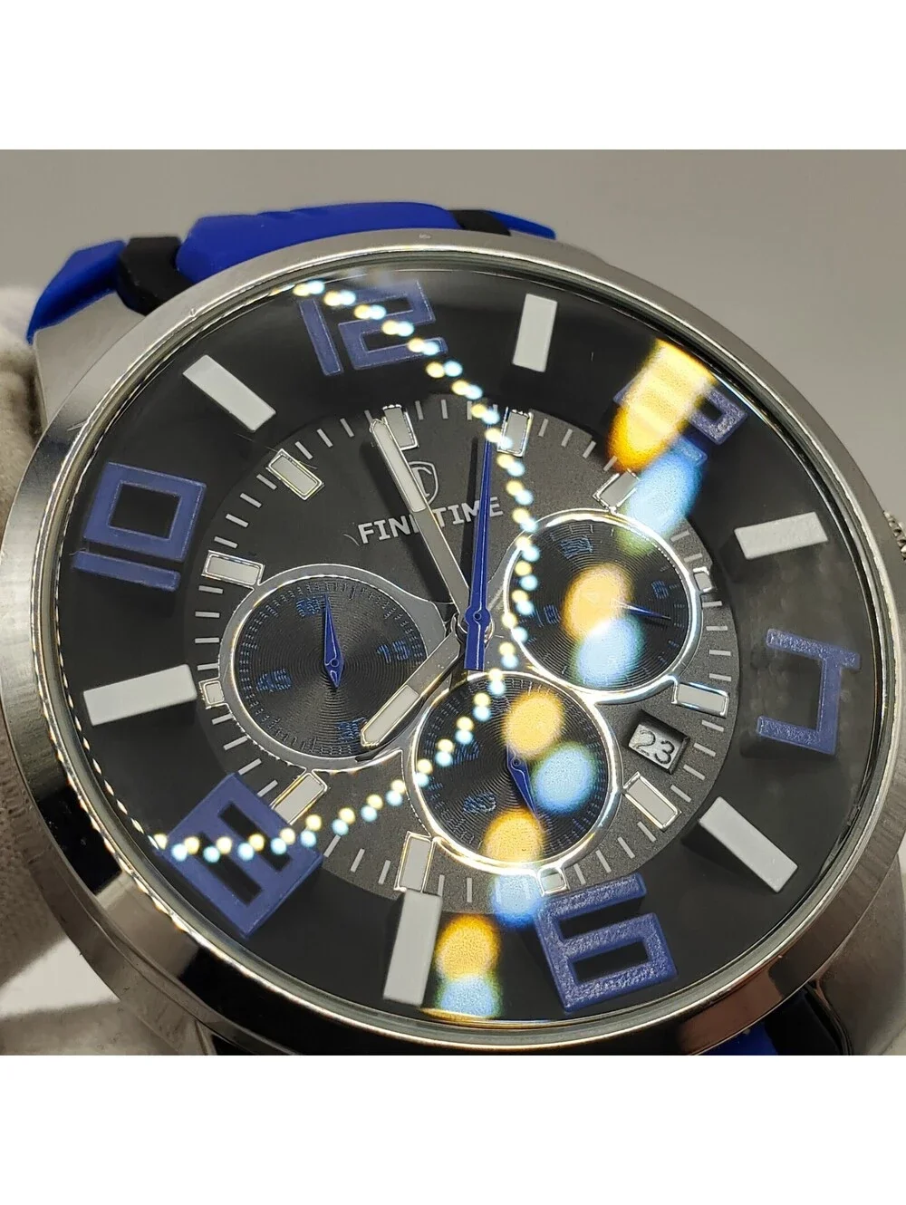 FindTime Blue/Black Chronograph Mens Watch  49mm New Battery